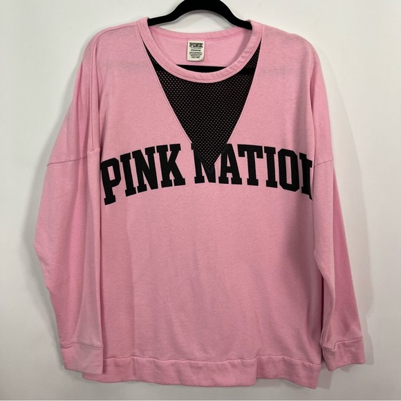 Victoria Secret PINK Nation Mesh V-Neck Long Sleeve Top sz Small - Picture 1 of 7